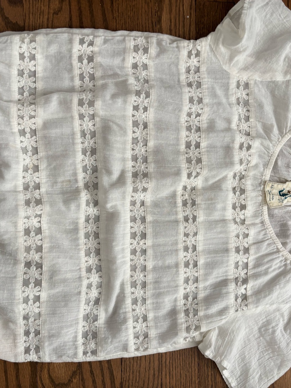 White Gauze Top with Blue Whale Embroidery